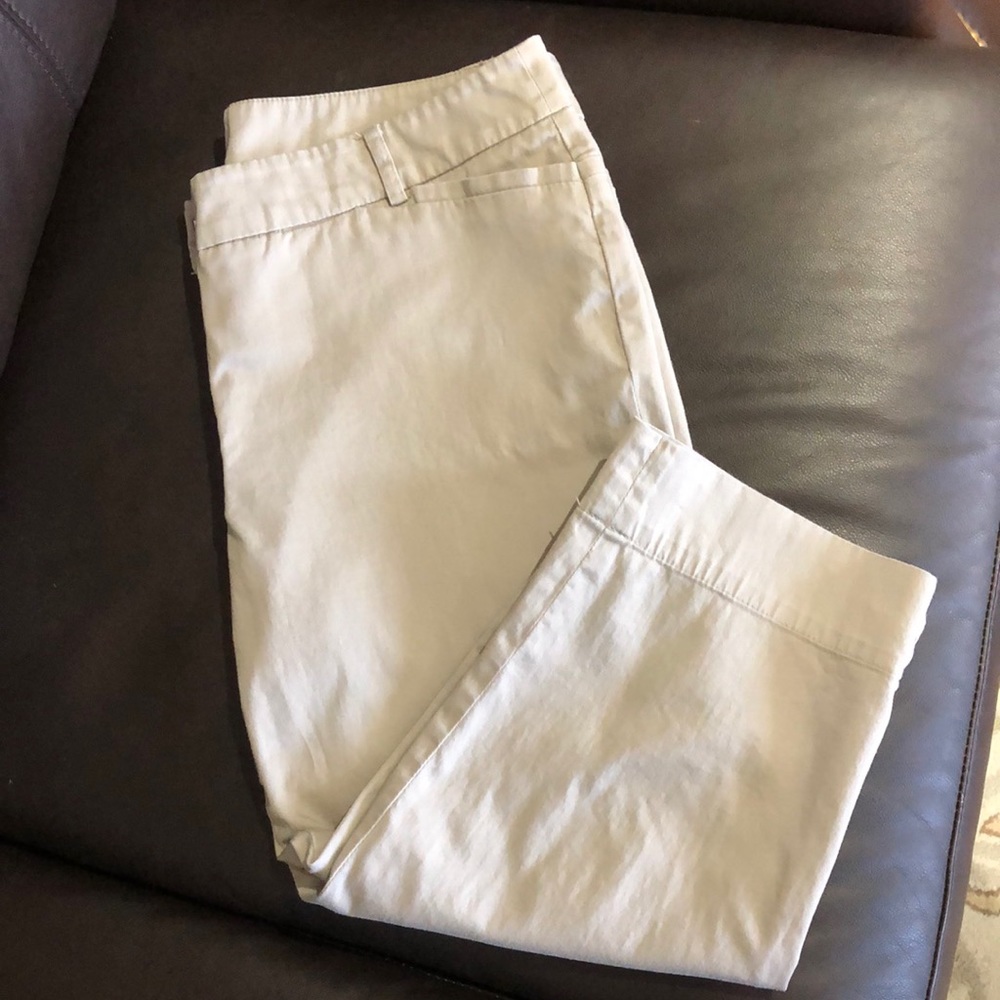 Capri pants! Grey/khaki color. Cotton/spandex. Size 10. Great condition!